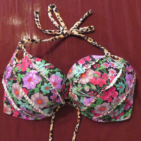 Victorias Secret | Size 36DD | Floral Leopard Print Padded Swim Bombshell Bikini - Picture 1 of 9